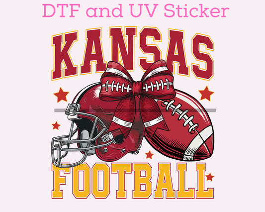 Red Kansas Football DTF TRANSFER or UV DTF STICKER
