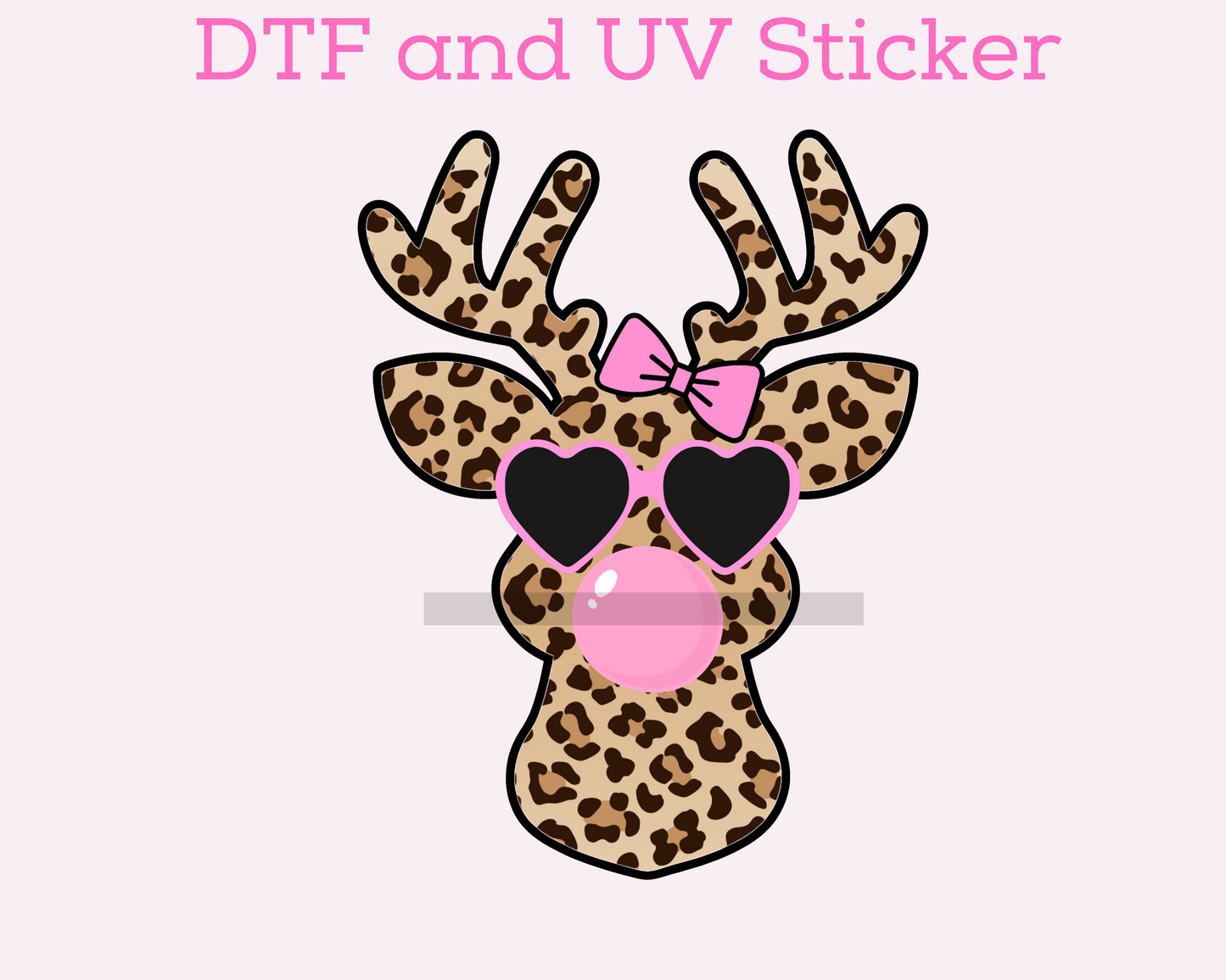 Leopard Girl Reindeer with Bubble Christmas DTF TRANSFER or UV DTF STICKER