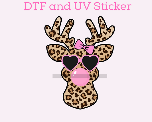 Leopard Girl Reindeer with Bubble Christmas DTF TRANSFER or UV DTF STICKER