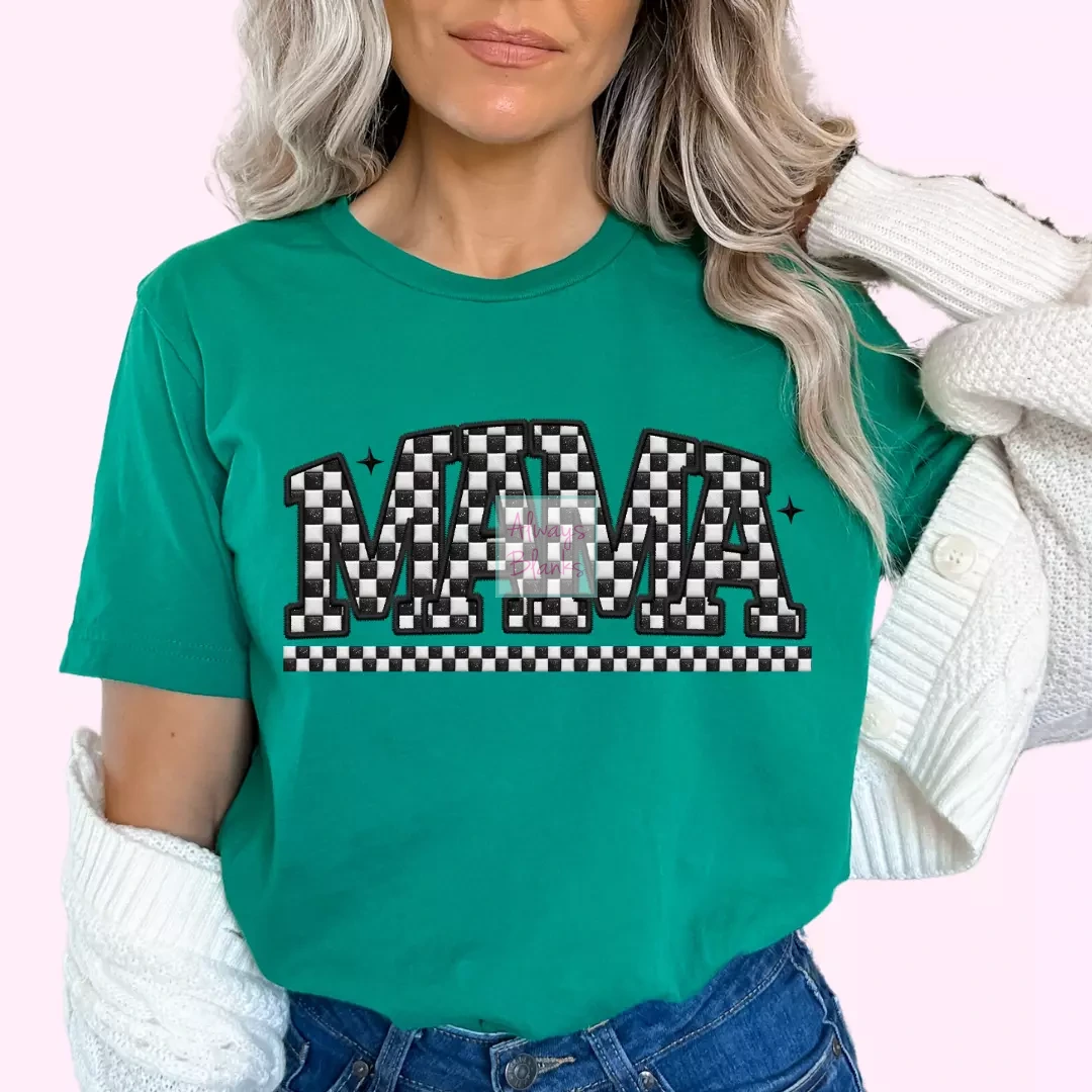 Checkered Mama Faux Embroidery Mom DTF TRANSFER or UV DTF STICKER DECAL