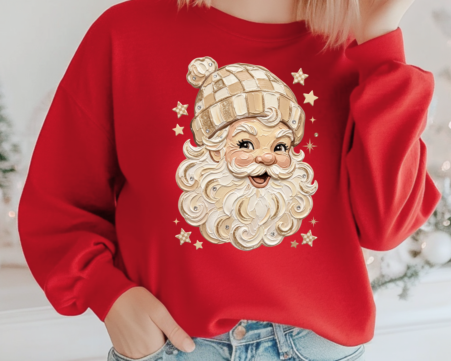 Santa Neutral Checkered Beanie Christmas DTF TRANSFER