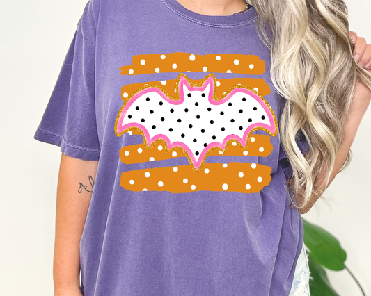 Bat Orange Stripes  Polka Dot Halloween DTF TRANSFER