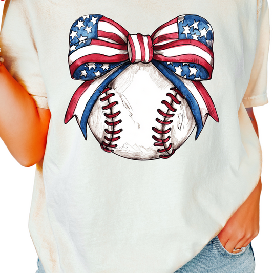 Coquette Bow Baseball 4th of July DTF TRANSFER or UV DTF STICKER