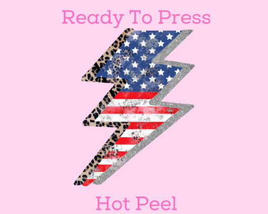 Patriotic Lightning Bolt Patriotic DTF TRANSFER or UV DTF STICKER