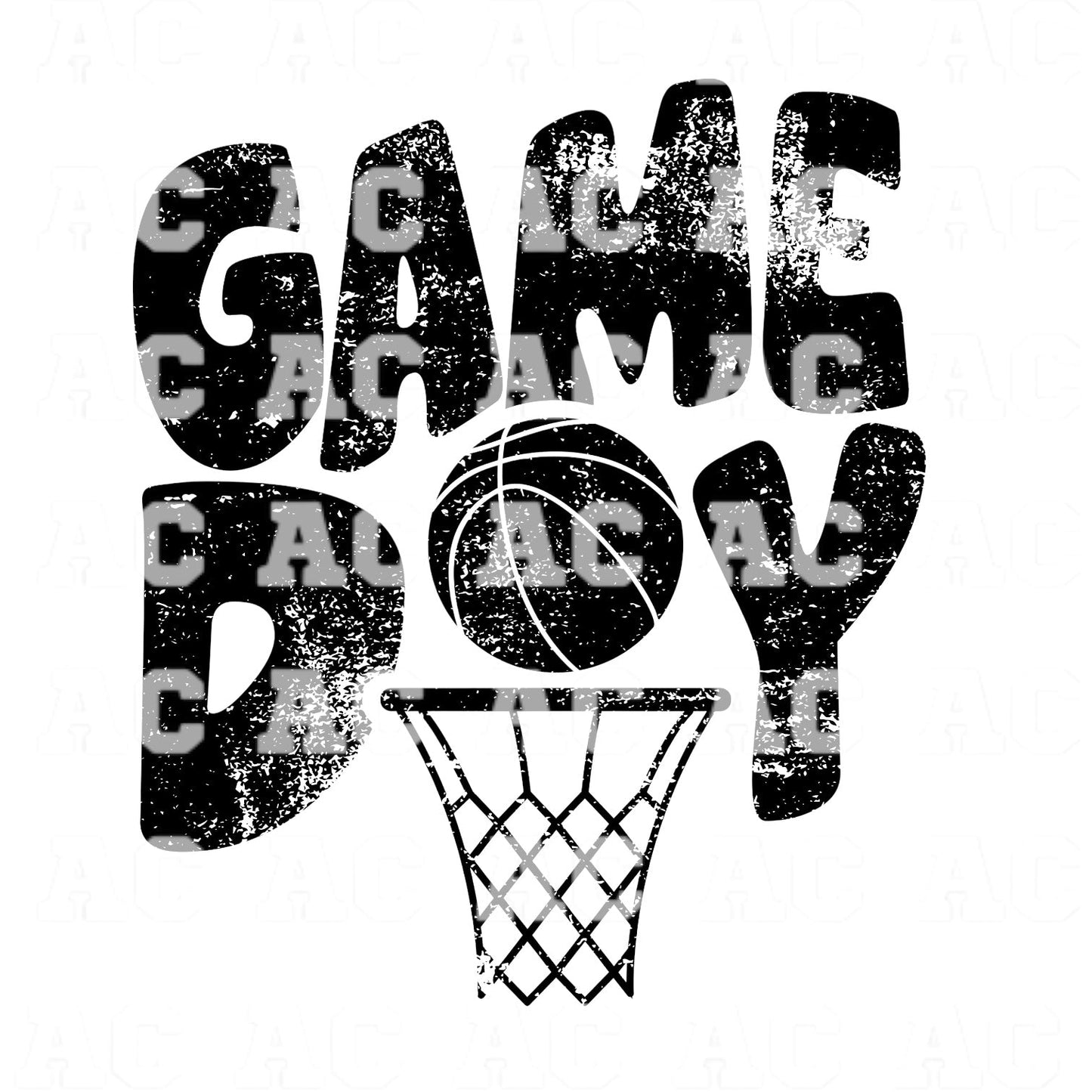Distressed Basketball Game Day (Black) DTF TRANSFER