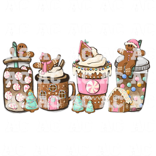 Gingerbread Coffees DTF TRANSFER or UV DTF STICKER