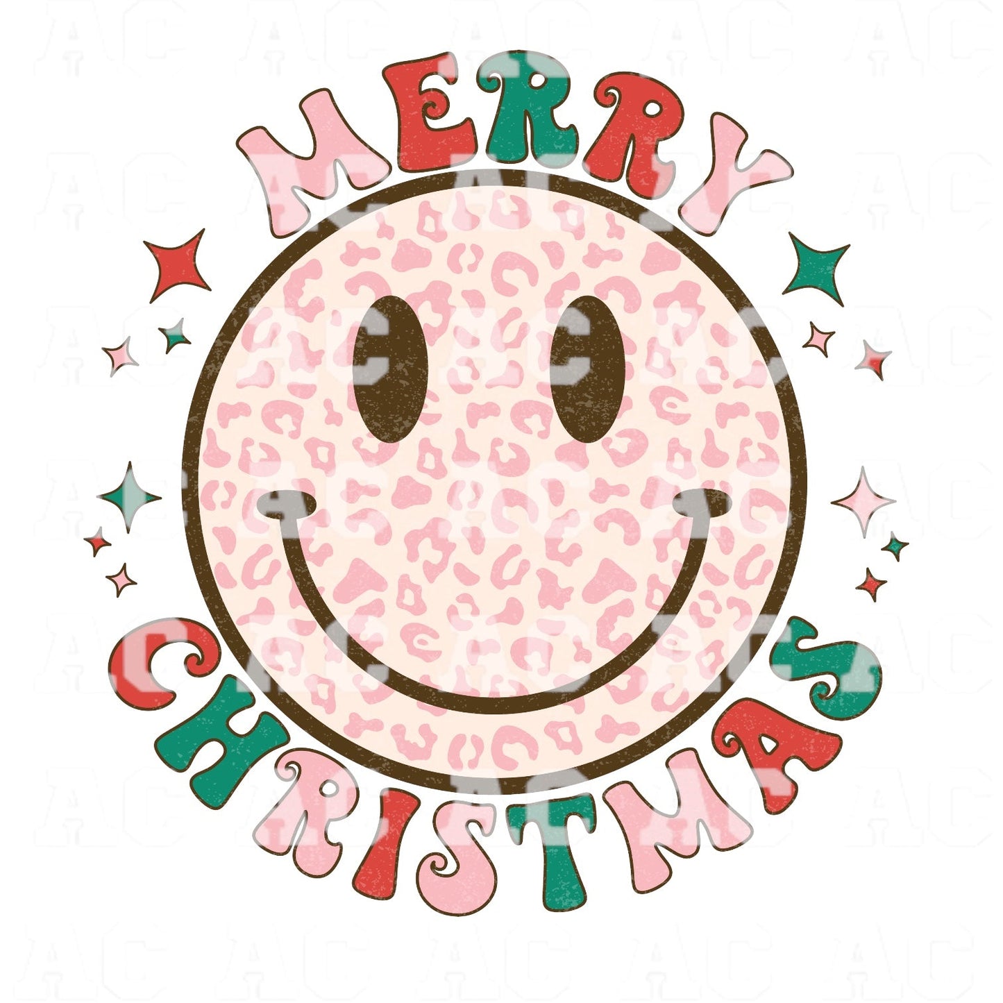 Retro Merry Christmas Smiley Face DTF TRANSFER or UV DTF STICKER