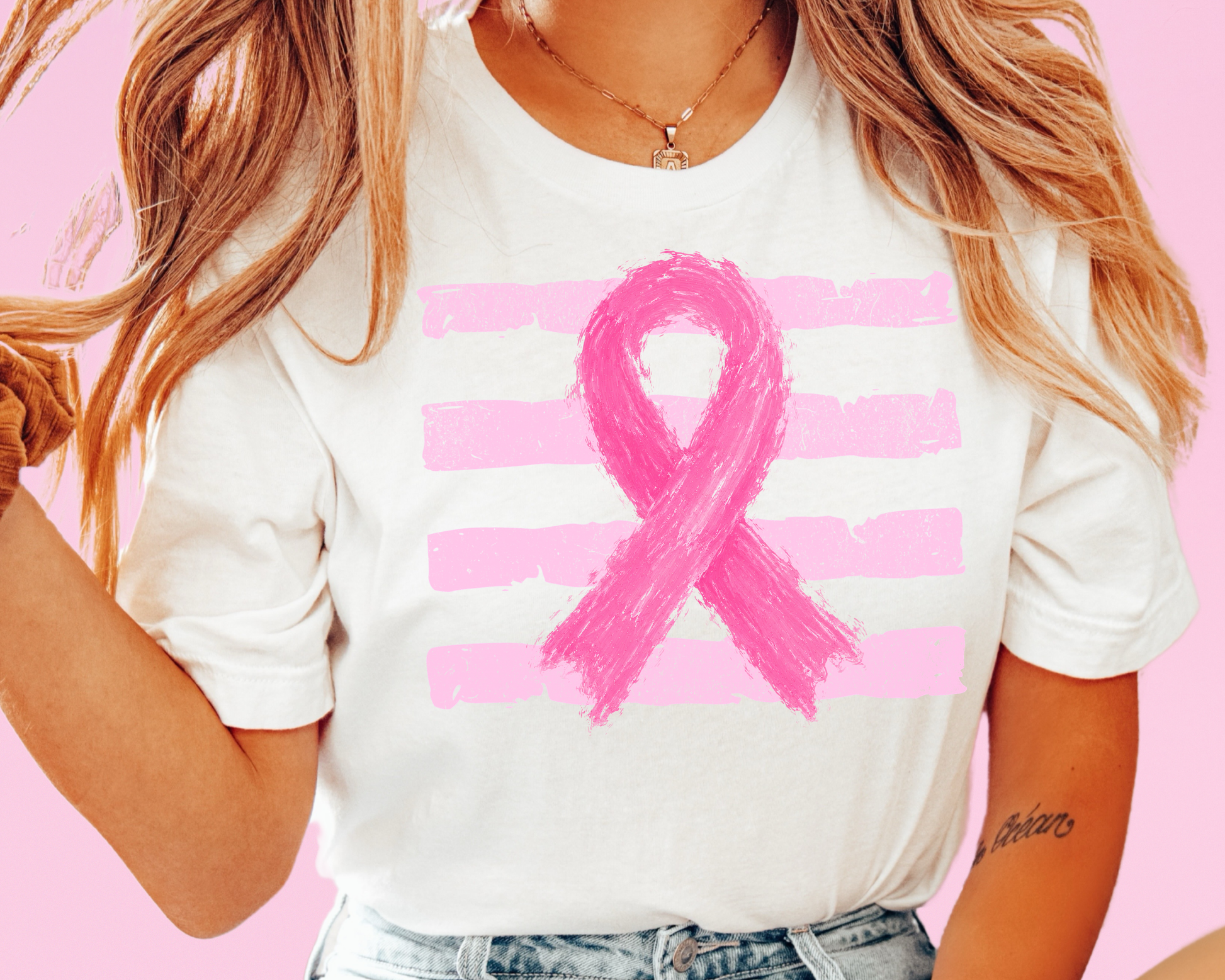 Breast Cancer Ribbon with Stripes DTF TRANSFER