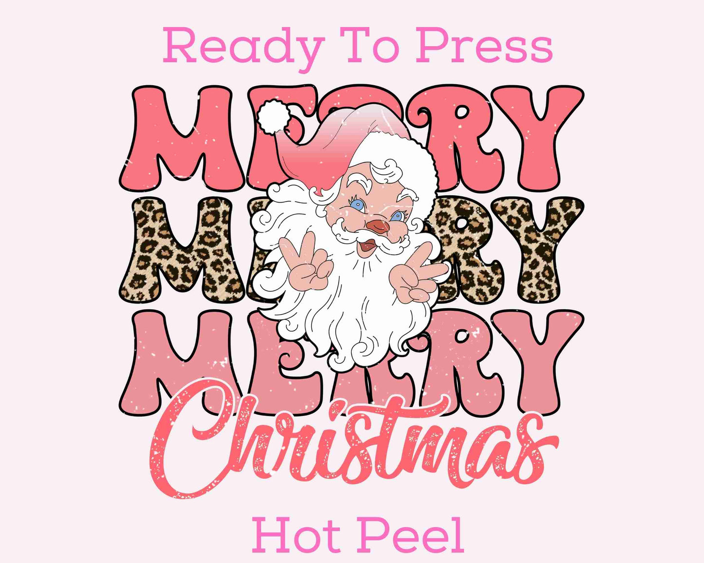Retro Pink Leopard Merry Christmas DTF TRANSFER or UV DTF STICKER