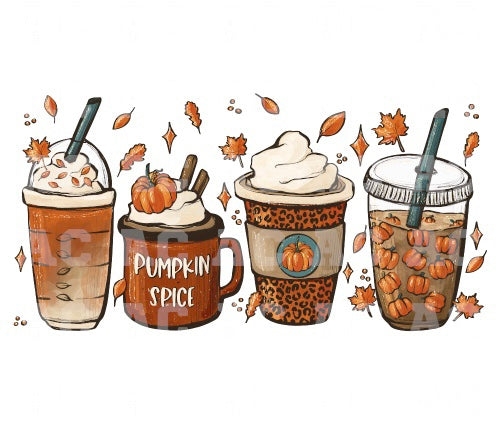 Pumpkin Spice Coffee Cups DTF TRANSFER or UV DTF STICKER DECAL