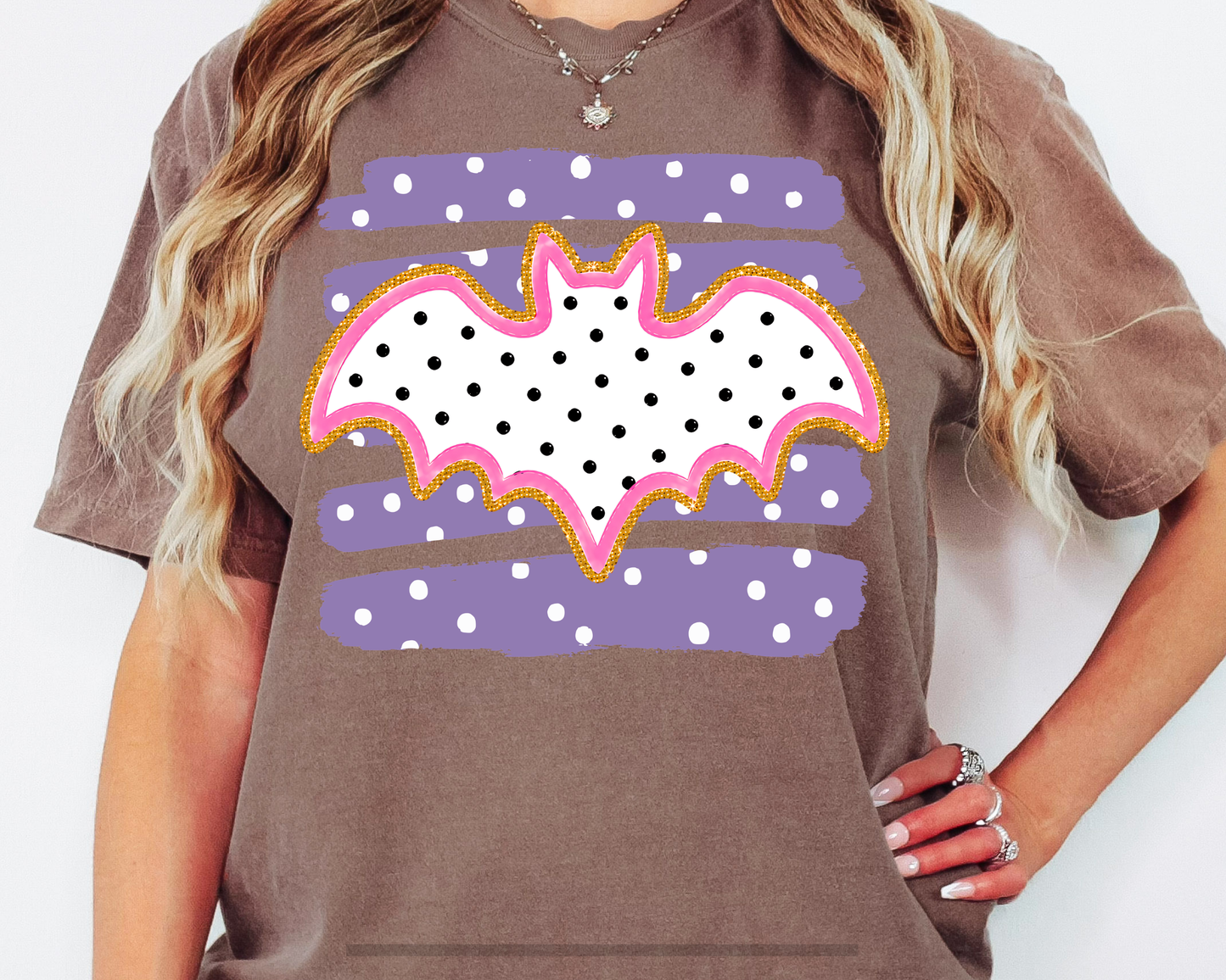 White Bat Purple Stripes Polka Dot Halloween DTF TRANSFER