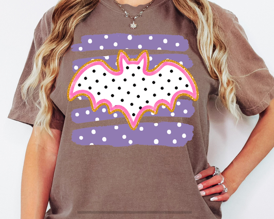 White Bat Purple Stripes Polka Dot Halloween DTF TRANSFER