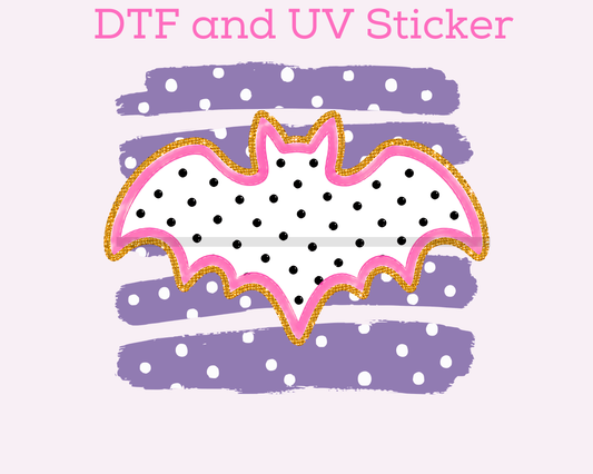 White Bat Purple Stripes Polka Dot Halloween DTF TRANSFER