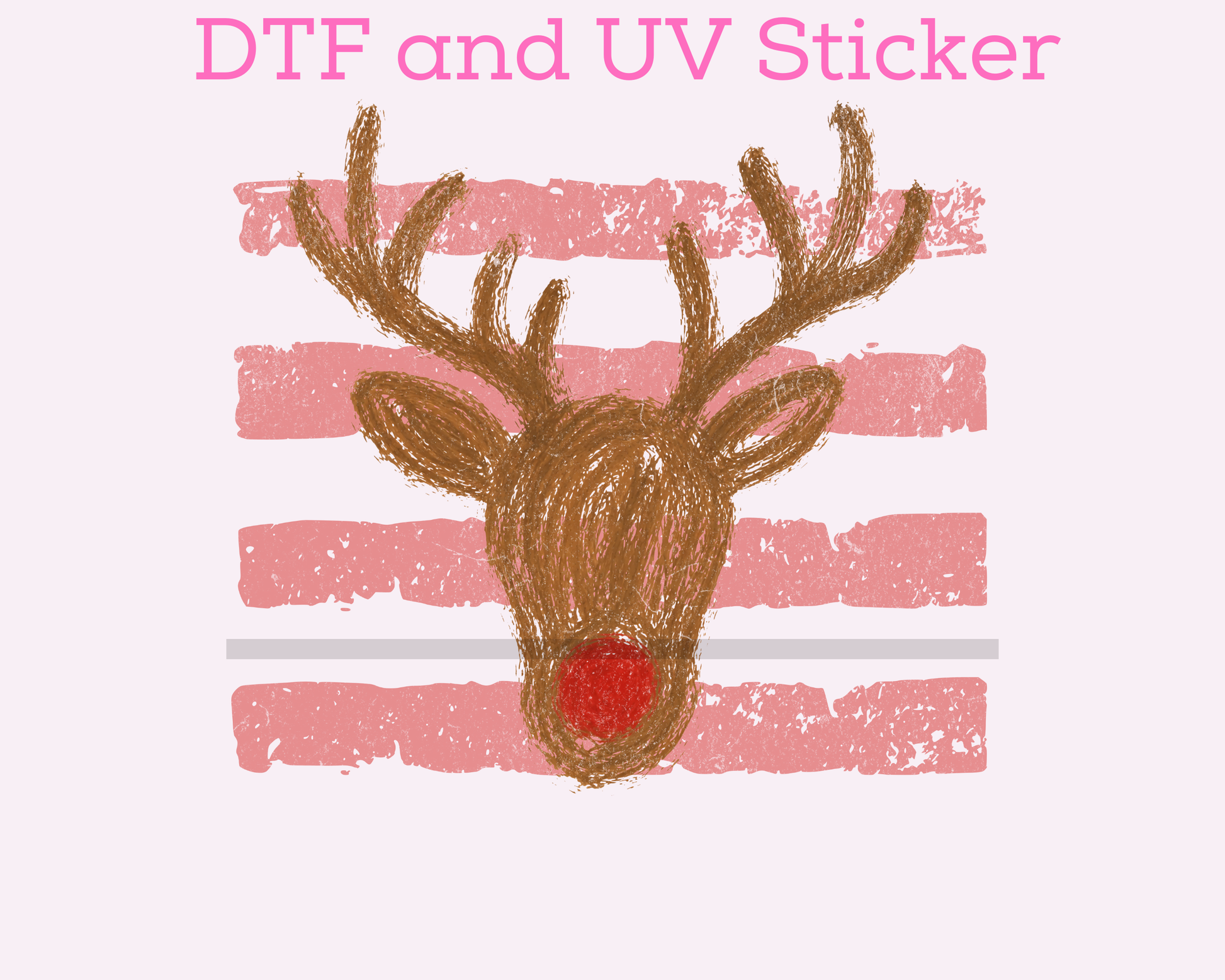 Red Stripes Reindeer Christmas DTF TRANSFER