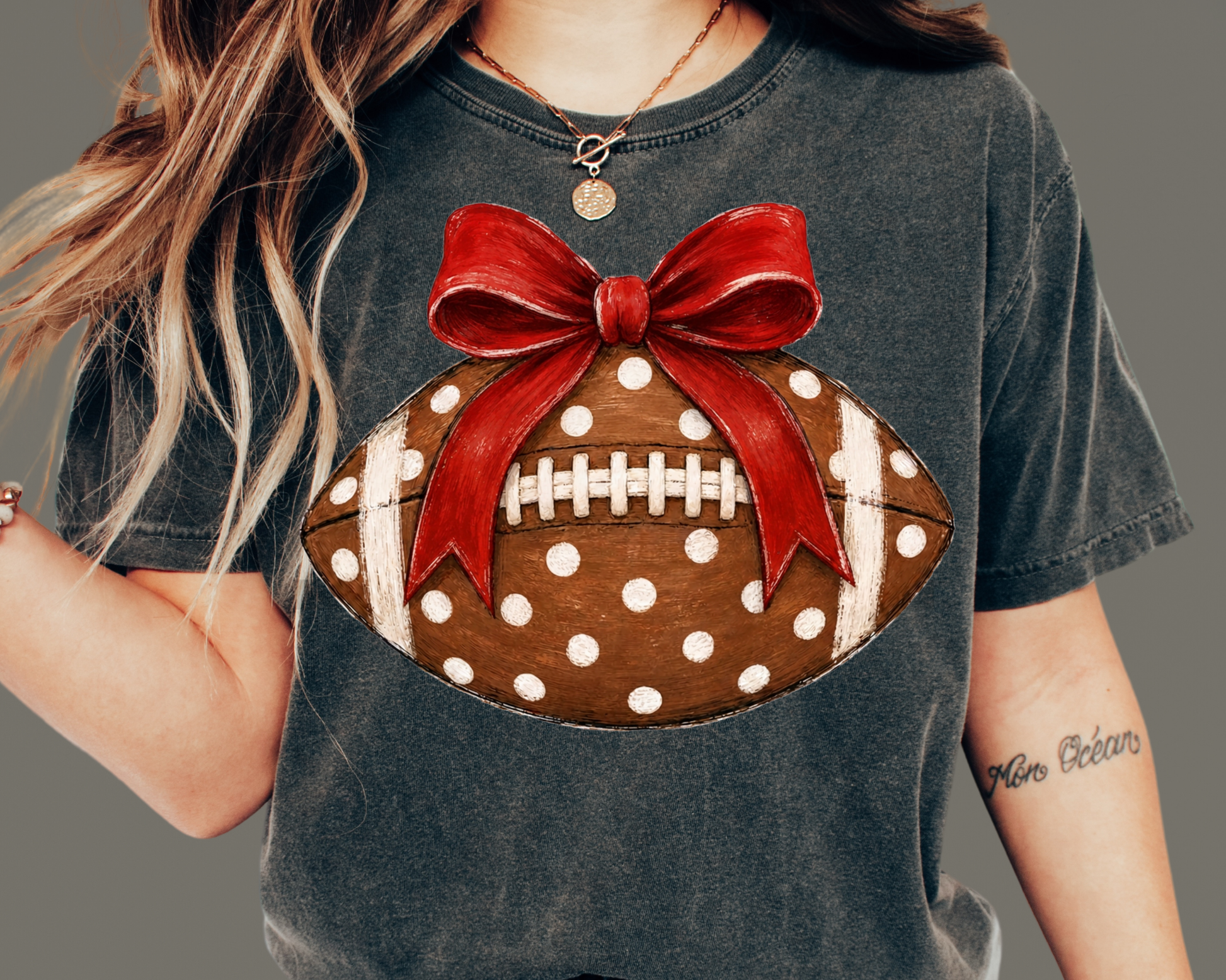 Football with Red Bow DTF Transfer