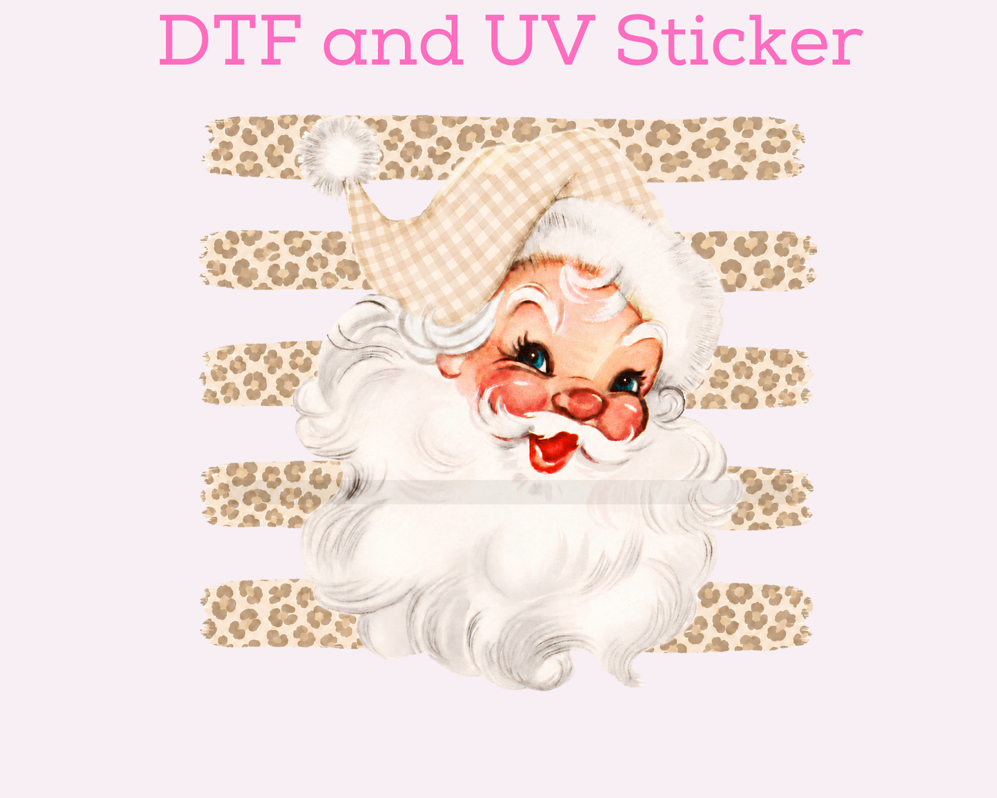 Neutral Leopard Santa with Stripes Christmas DTF TRANSFER