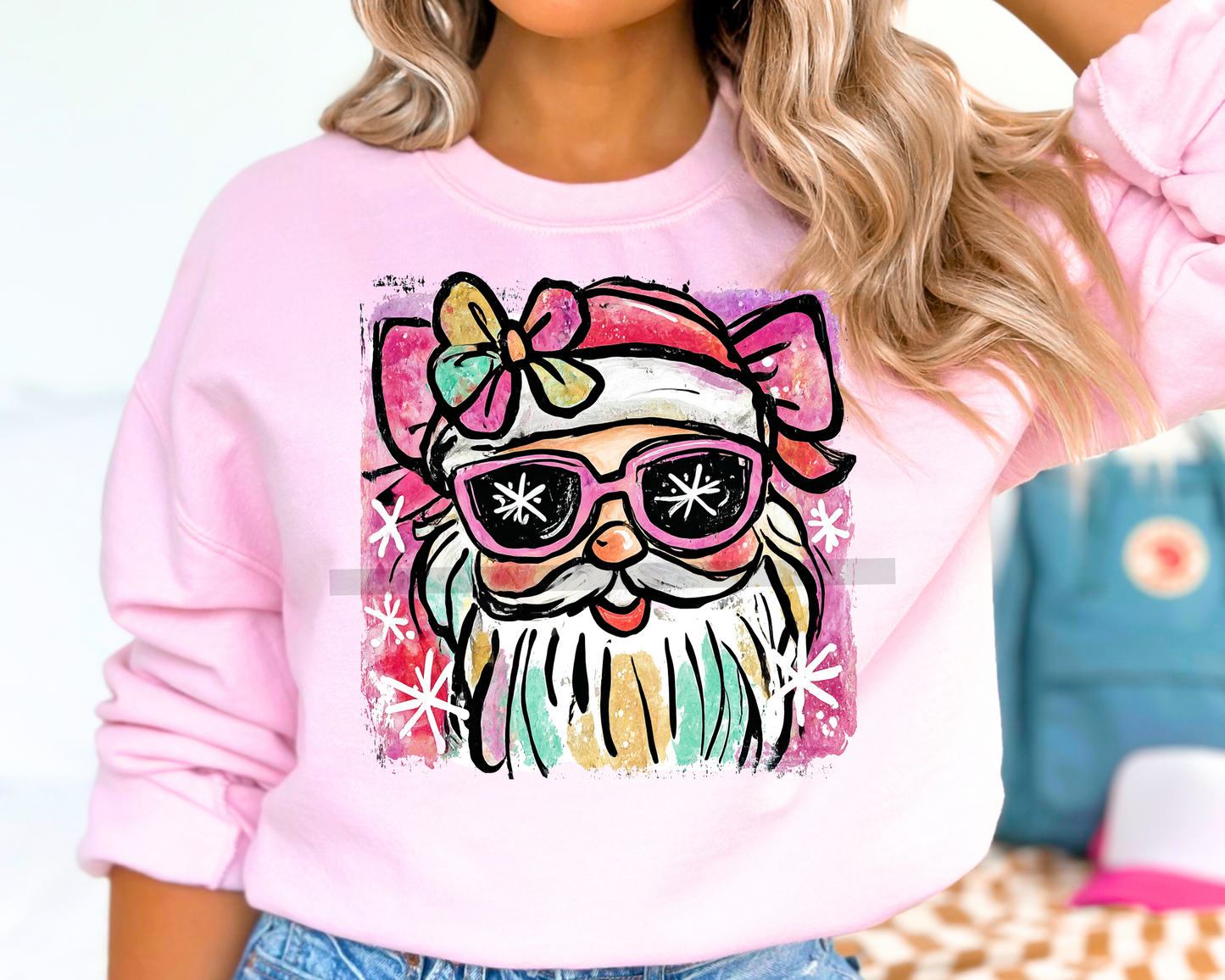 Preppy Brush Stroke Santa Christmas DTF TRANSFER or UV DTF STICKER