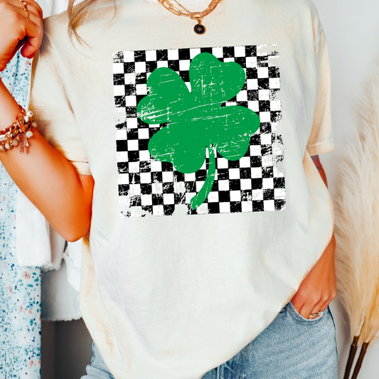 Distressed Checkered St. Patrick's Day Clover DTF TRANSFER or UV DTF STICKER