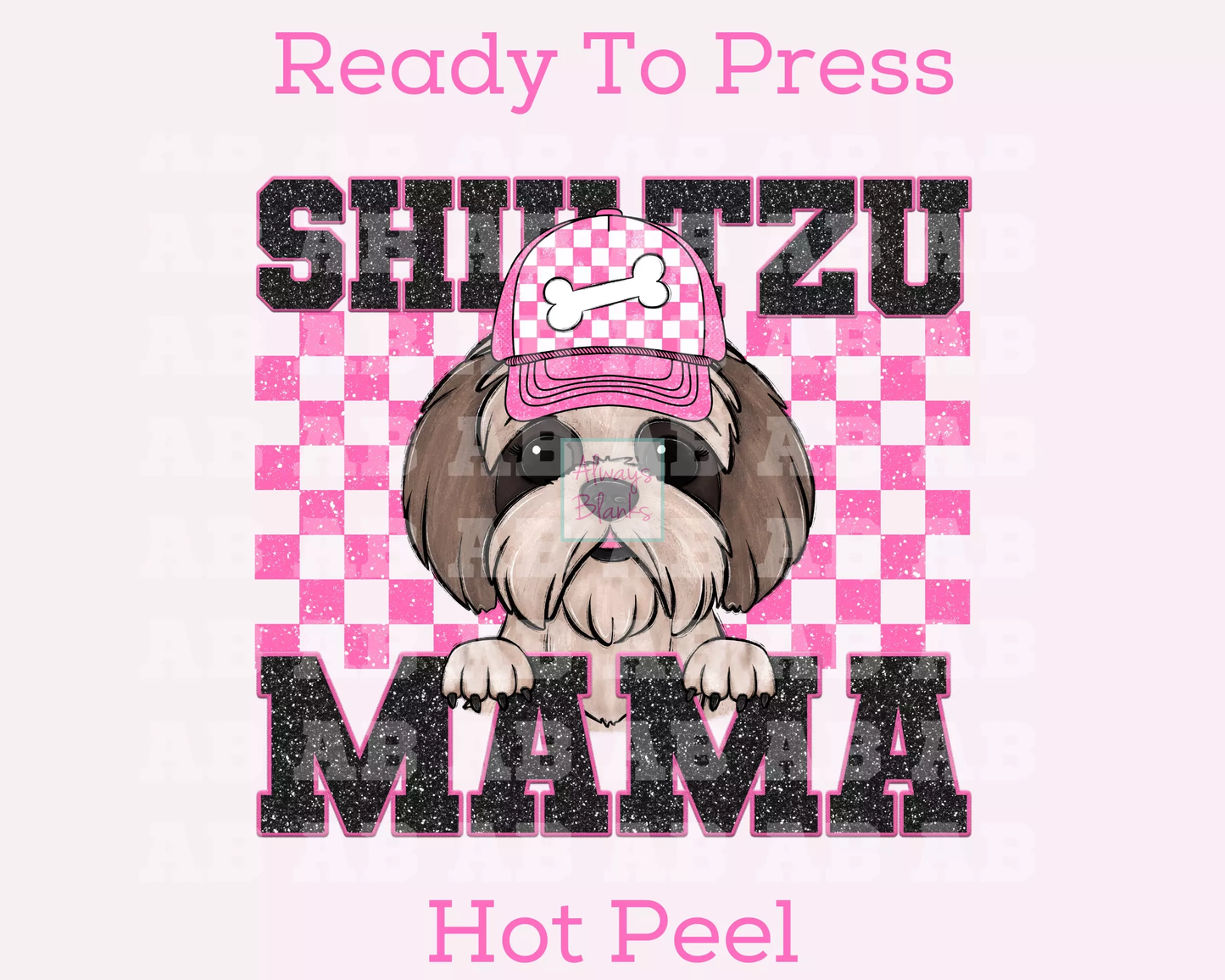 Shih Tzu Mama (Pink) Faux Sequins Faux Embroidery Mom DTF TRANSFER or UV DTF STICKER DECAL
