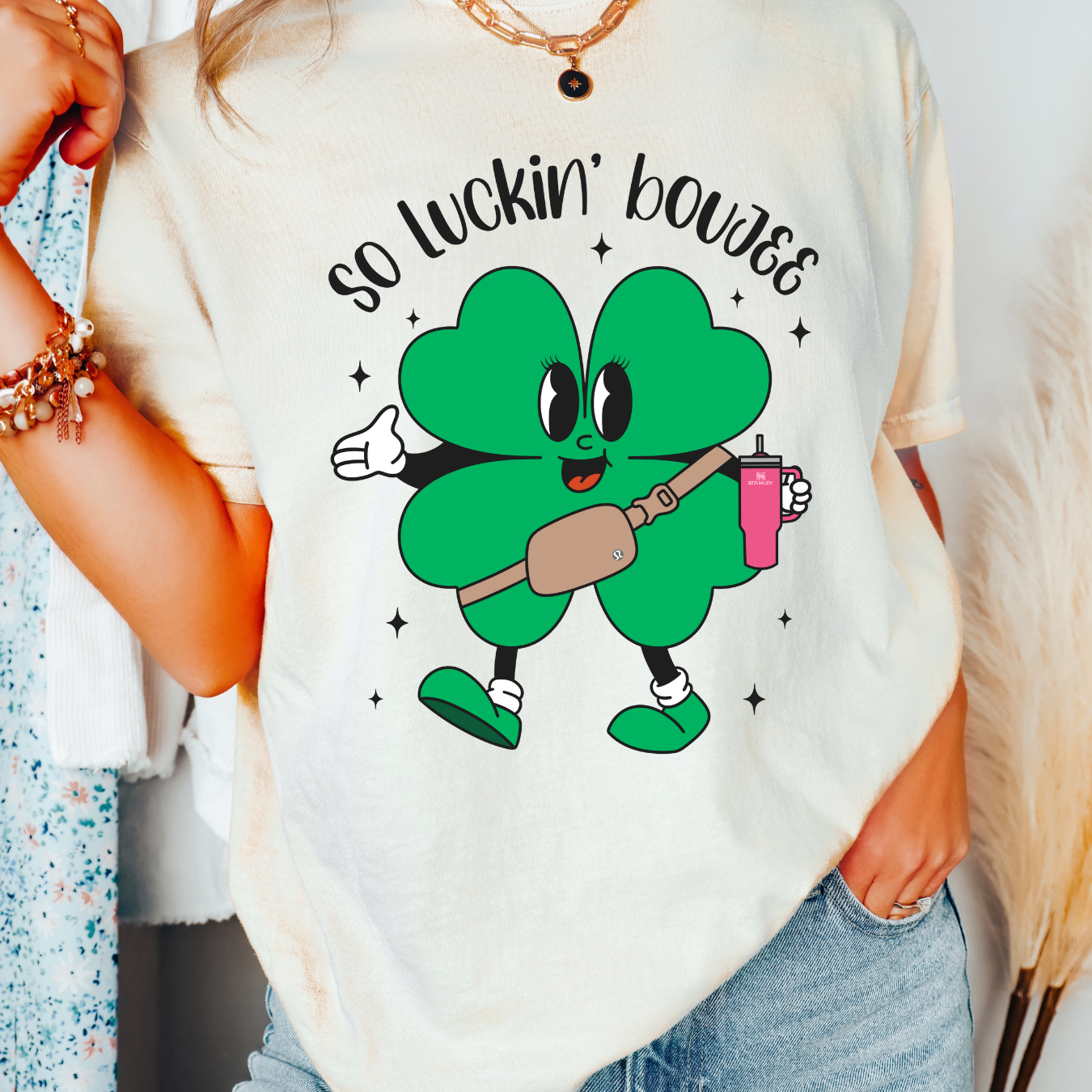 So Luckin' Boujee Clover (Black) St. Patrick's Day DTF TRANSFER or UV DTF STICKER DECAL