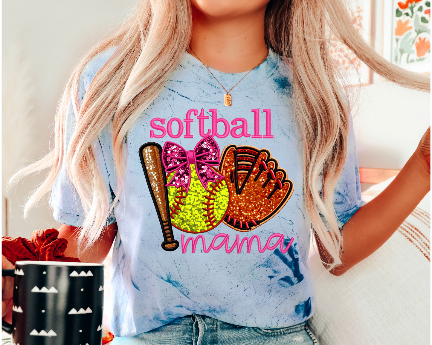 Softball Mama Faux Sequins DTF TRANSFER or UV DTF STICKER