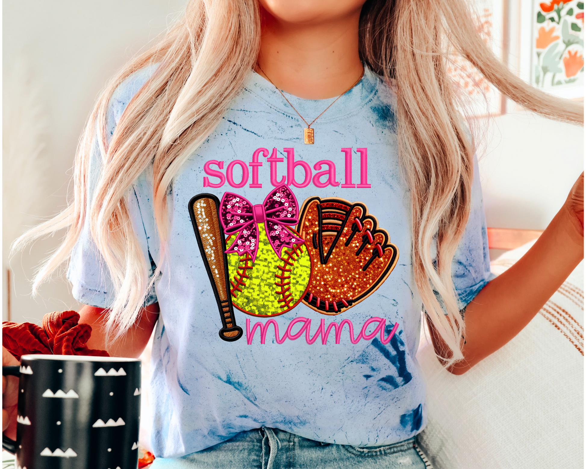 Softball Mama Faux Sequins DTF TRANSFER or UV DTF STICKER