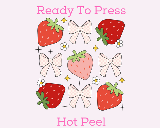 Strawberries And Bows Collage Summer DTF TRANSFER or UV DTF STICKER