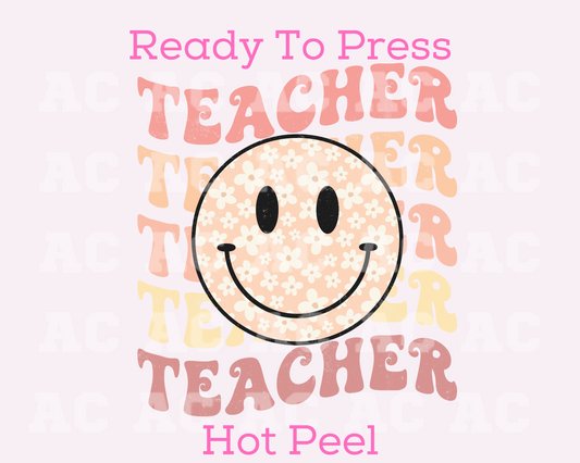 Teacher Smiley (Pastel) DTF TRANSFER or UV DTF STICKER DECAL
