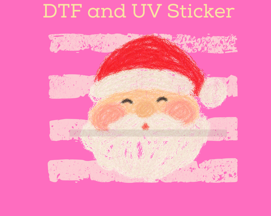 Cream Stripes Santa Christmas DTF TRANSFER or UV DTF STICKER