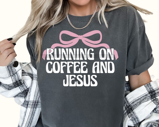 Running on Coffee and Jesus Religious (BLACK) DTF TRANSFER or UV DTF STICKER