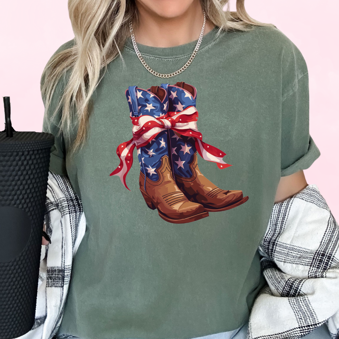 Cowgirl Boots Patriotic Coquette Bow Western DTF TRANSFER