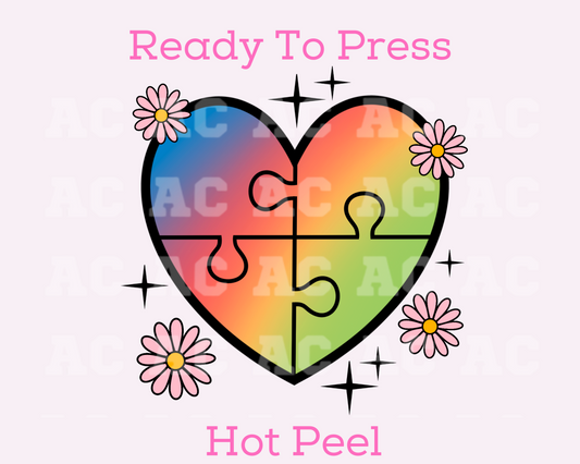 Autism Heart (Tie Dye) DTF TRANSFER or Uv Dtf Sticker