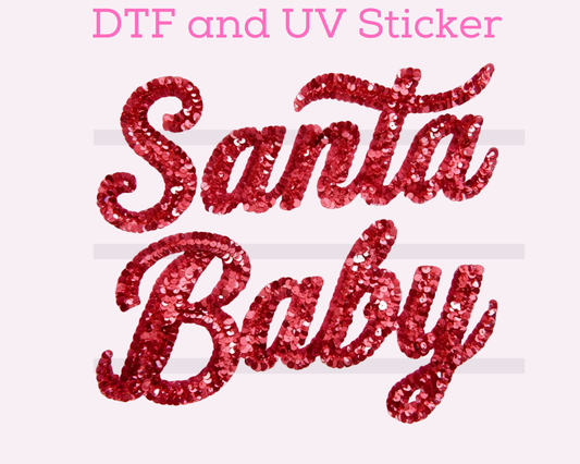 Faux Sequins Santa Baby Christmas DTF TRANSFER or UV DTF STICKER