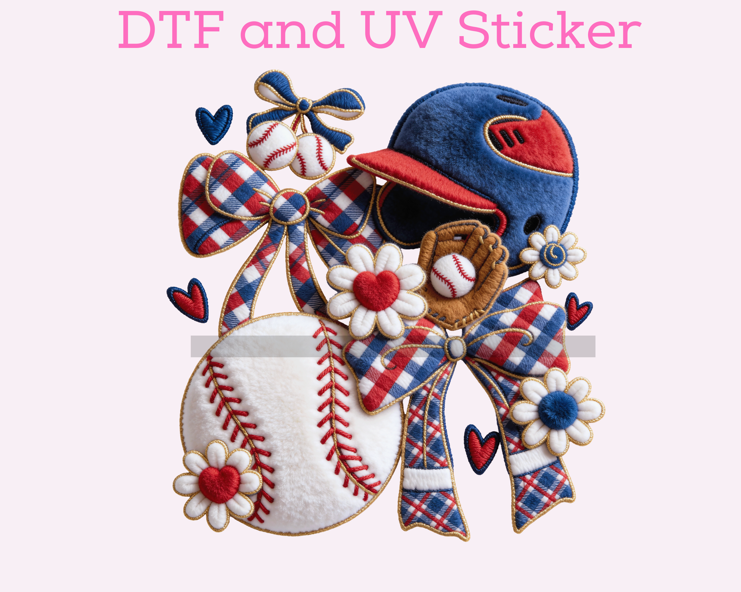 Faux Texture Baseball with Bow DTF TRANSFER