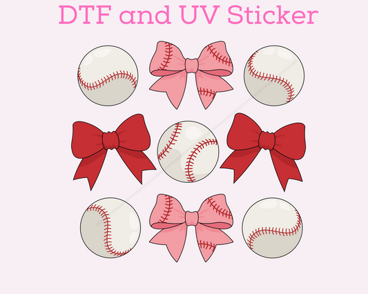 Baseball Coquette Bow DTF TRANSFER or UV DTF STICKER