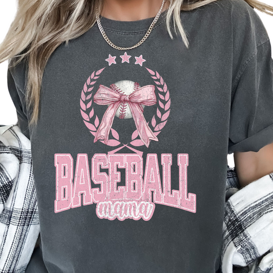 Baseball Mama Coquette Bow Baseball DTF TRANSFER