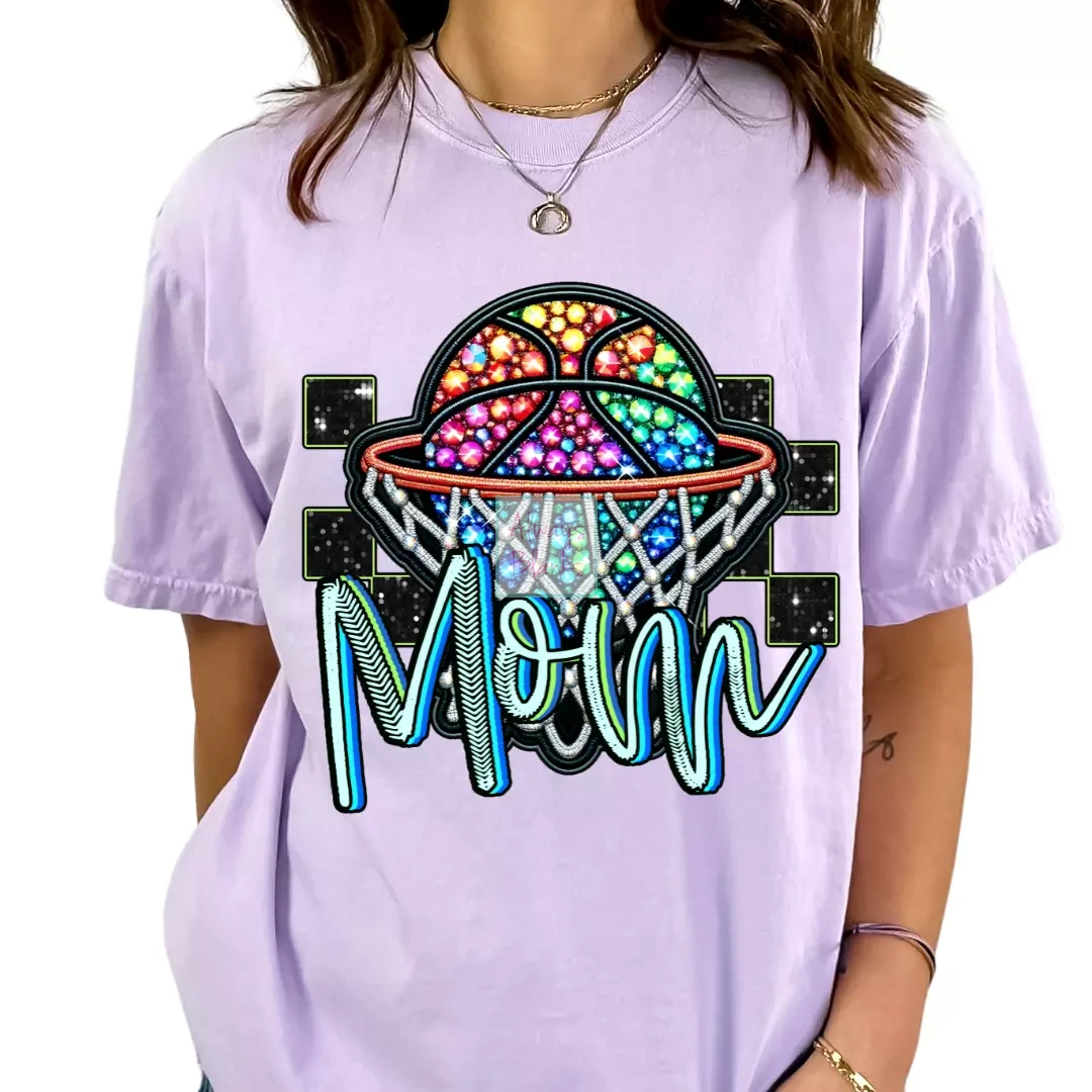 Checkered Basketball Mom Faux Embroidery Basketball DTF TRANSFER