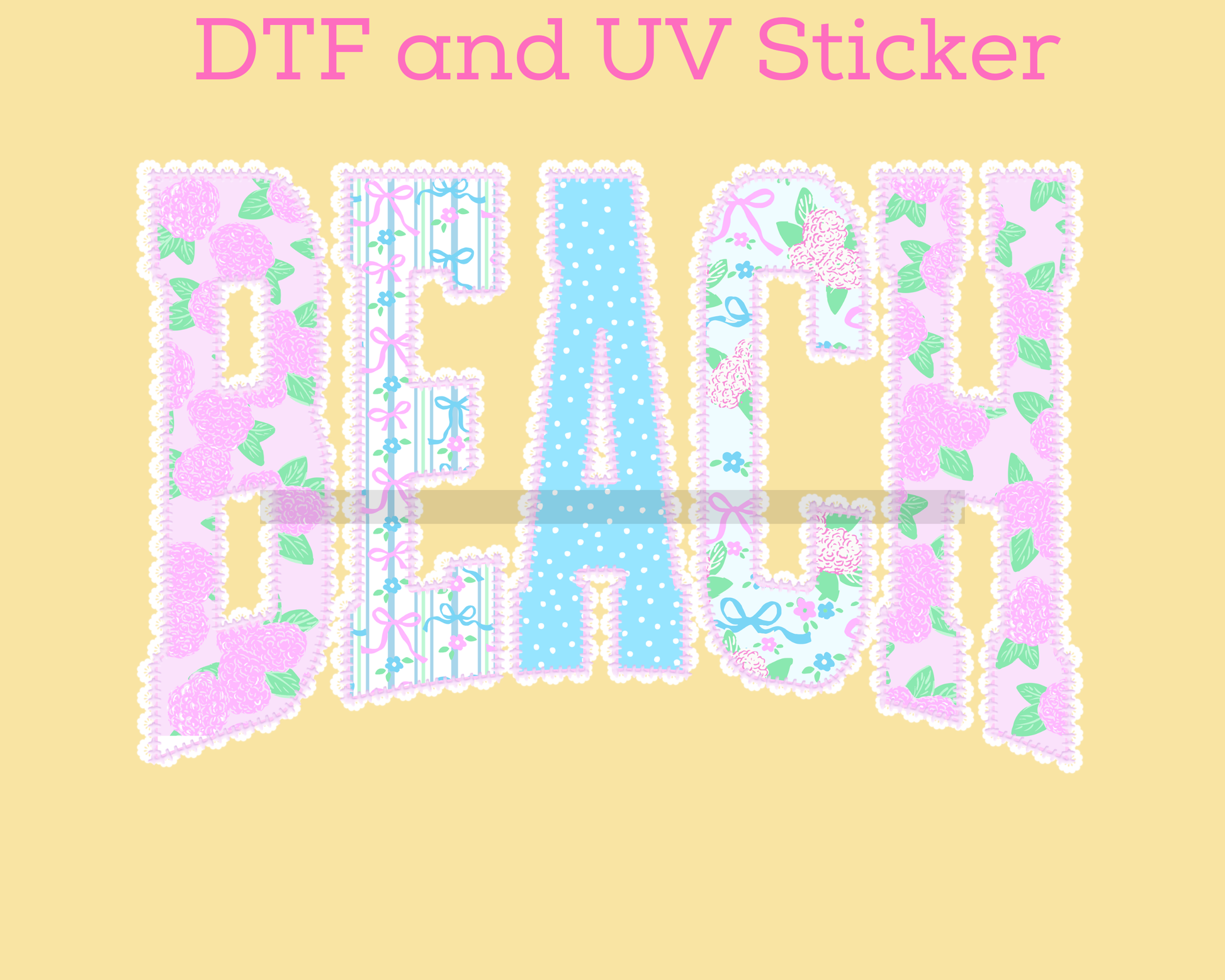 Beach Preppy Varsity Letters DTF TRANSFER or UV DTF STICKER