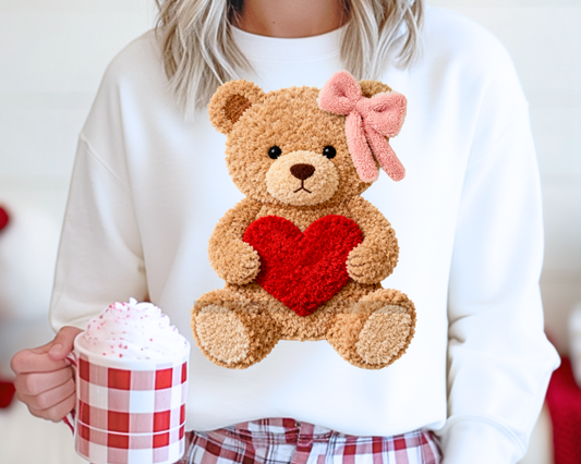 Teddy Bear Valentine's Day Faux Yarn DTF TRANSFER or UV DTF STICKER DECAL