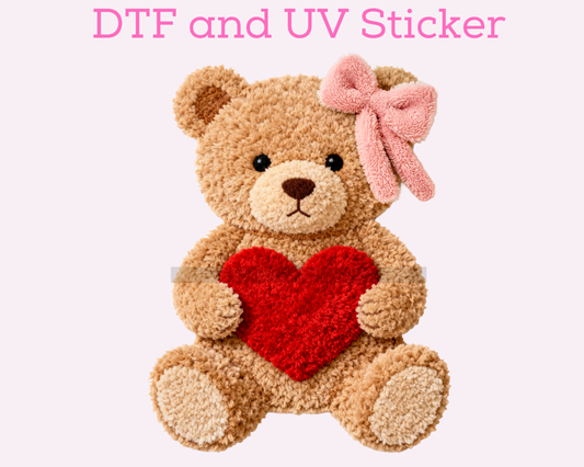 Teddy Bear Valentine's Day Faux Yarn DTF TRANSFER or UV DTF STICKER DECAL