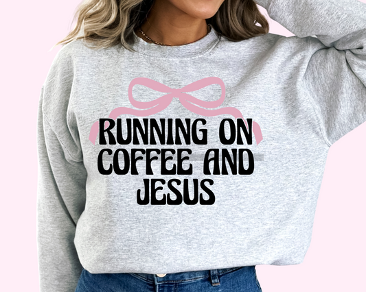 Running on Coffee and Jesus Religious (BLACK) DTF TRANSFER or UV DTF STICKER