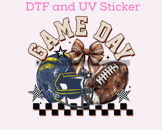 Game Day Blue Helmet Football DTF TRANSFER or UV DTF STICKER