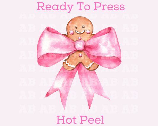 Coquette Bow Wrapped Gingerbread Christmas DTF TRANSFER or UV DTF STICKER