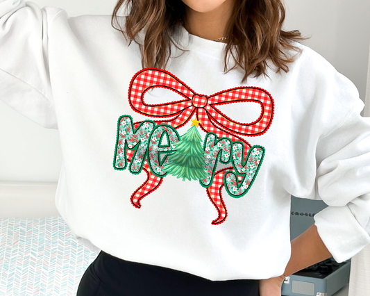 Christmas Merry Bow Tree Christmas DTF TRANSFER or UV DTF STICKER