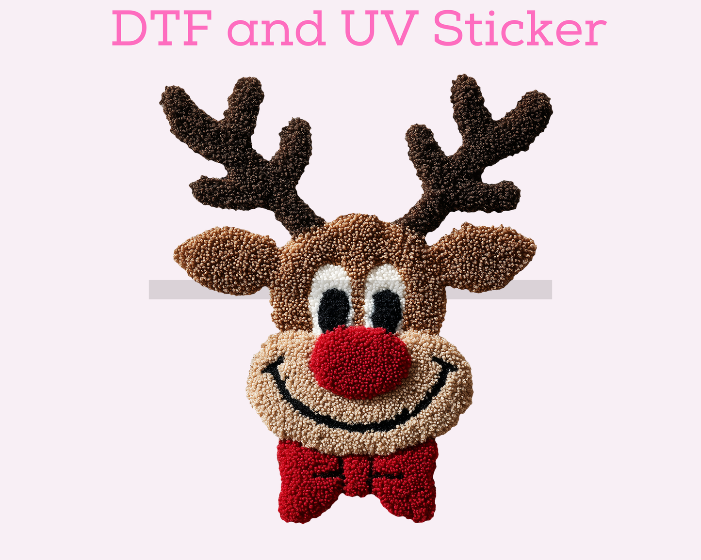 Faux Yarn Boy Reindeer With Bow Christmas DTF TRANSFER