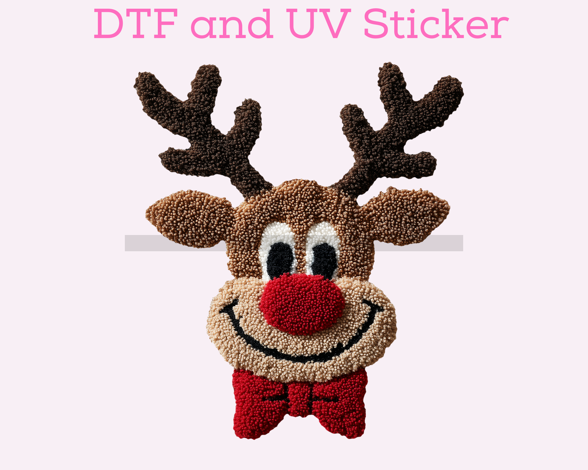 Faux Yarn Boy Reindeer With Bow Christmas DTF TRANSFER