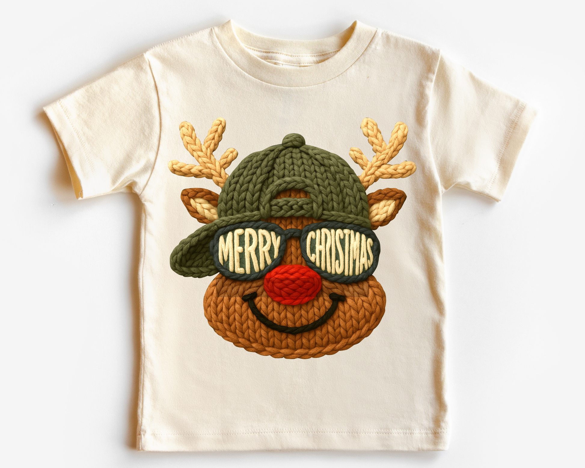 Faux Yarn Boy Reindeer with Sun Glasses Christmas DTF TRANSFER