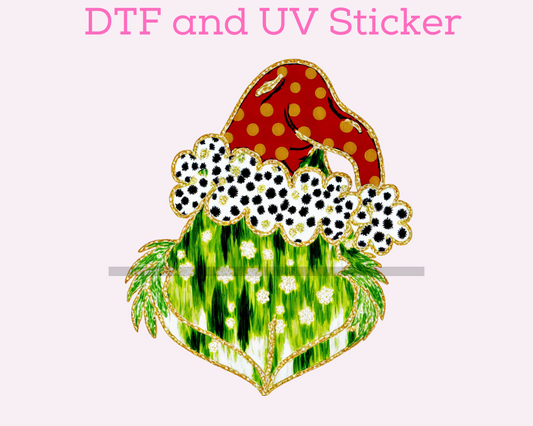 Green Man Brush Stroke Christmas DTF TRANSFER or UV DTF STICKER