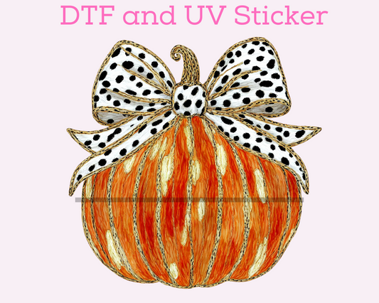 Brush Stroke Pumpkin Dalmatian Bow Coquette Halloween DTF TRANSFER