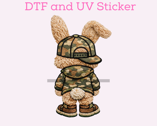 Camo Boy Bunny Easter DTF TRANSFER or UV DTF STICKER